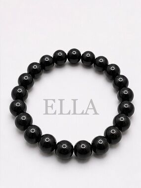 Black Beaded Stretch Bracelet | Onyx Style Glass | Stackable Minimalist Jewelry
